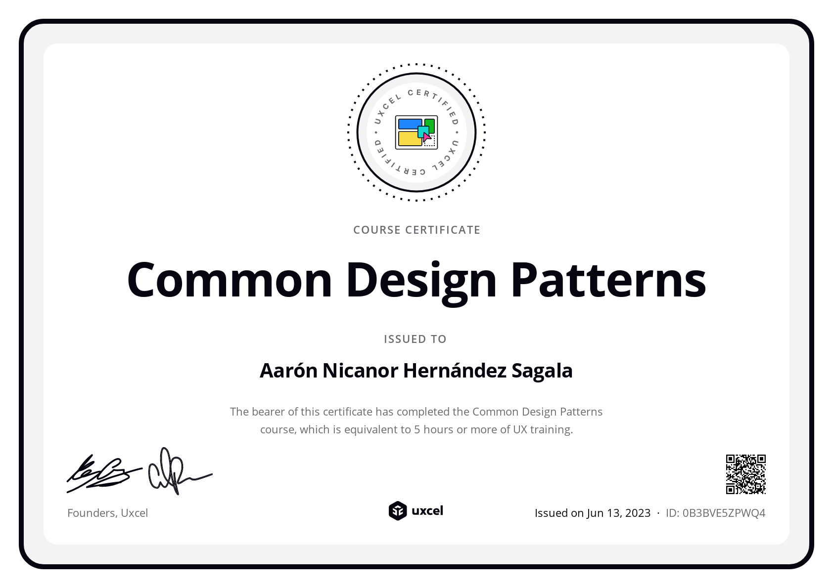 Aarón Nicanor Hernández Sagala's certificate